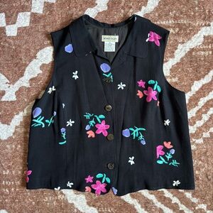 Vintage Black Floral Vest